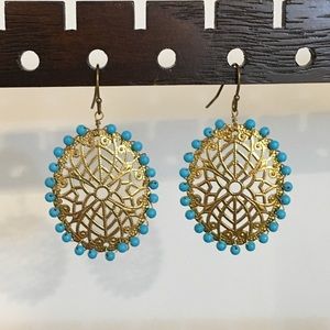 Anthropologie gold dangle earrings blue beads